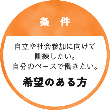 〔条件〕自立や社会参加に向けて訓練したい。自分のペースで働きたい。希望のある方